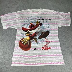 RARE Vtg 90s UNLV Runnin Rebels T Shirt Sz XL NCAA‎ Basketball AOP Big Logo Y2k